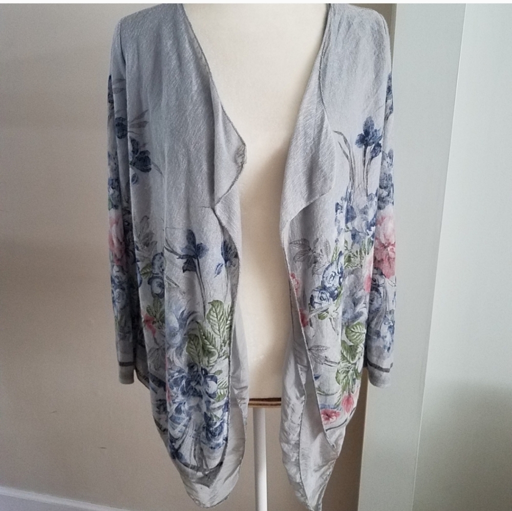 Elena‎ Baldi Waterfall Cardigan Gray Silk Small